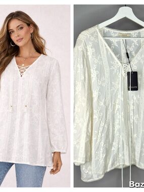 Boho Lace Embroidered Blouse Romantic Flowy Peasant Top
 Sz: M NWT